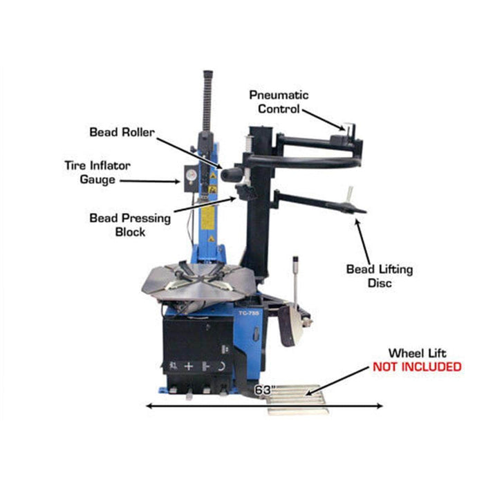 Atlas Auto Equipment Tire Changer Atlas Automotive Equipment TC755 Tilt-Back Rim-Clamp Tire Changer w/ E-Z Arm