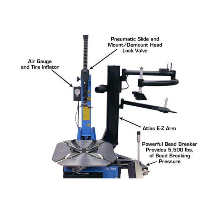 Atlas Auto Equipment Tire Changer Atlas Automotive Equipment TC755 Tilt-Back Rim-Clamp Tire Changer w/ E-Z Arm