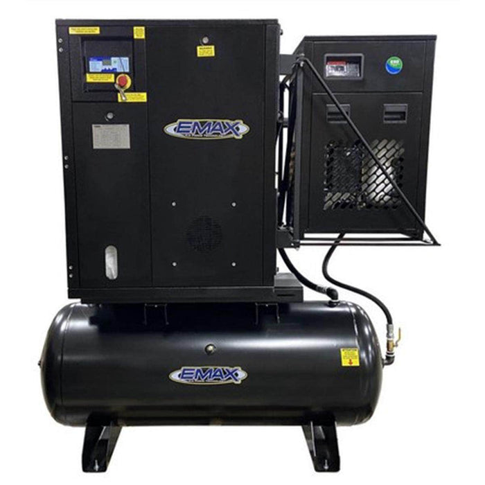 Emax Compressor Air Compressors Emax Compressor 5HP 3PH Industrial Rotary Screw Compressor-80 Gal Tank Mount w/Air Dryer