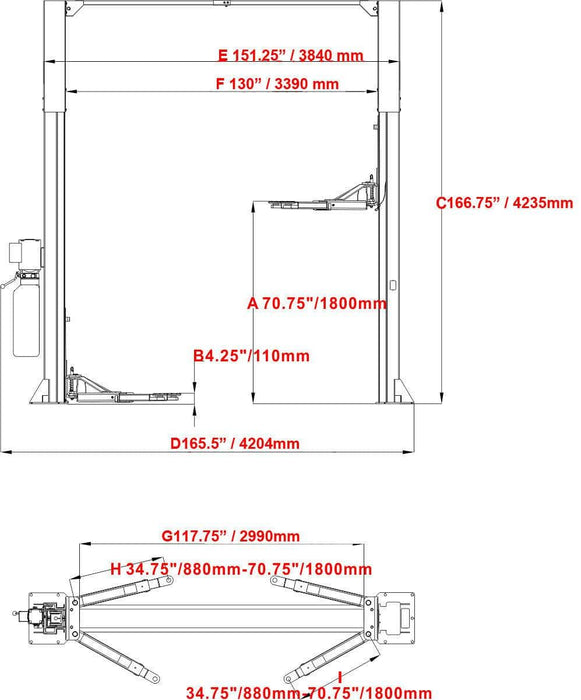 Katool Two Post Vehicle Lift Katool KT-M120 Two Post Clear-floor Vehicle Lift 12,000lbs